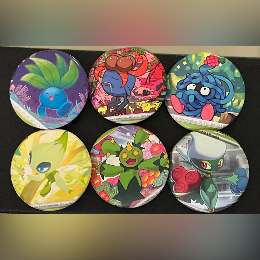 Grassy Pokémon Button 6 Pack Handmade